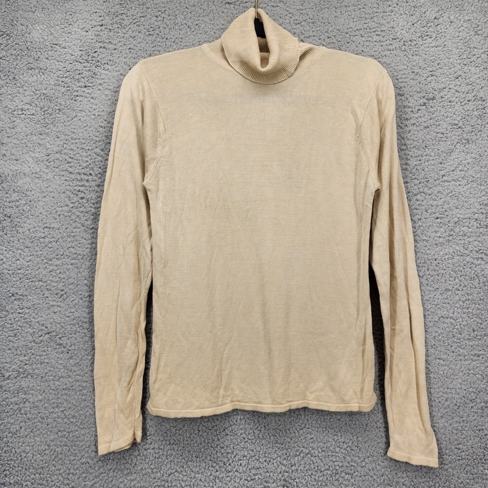 Vtg Herman Geist Womens Beige 100% Silk Long Sleeve Turtleneck Sweater Small